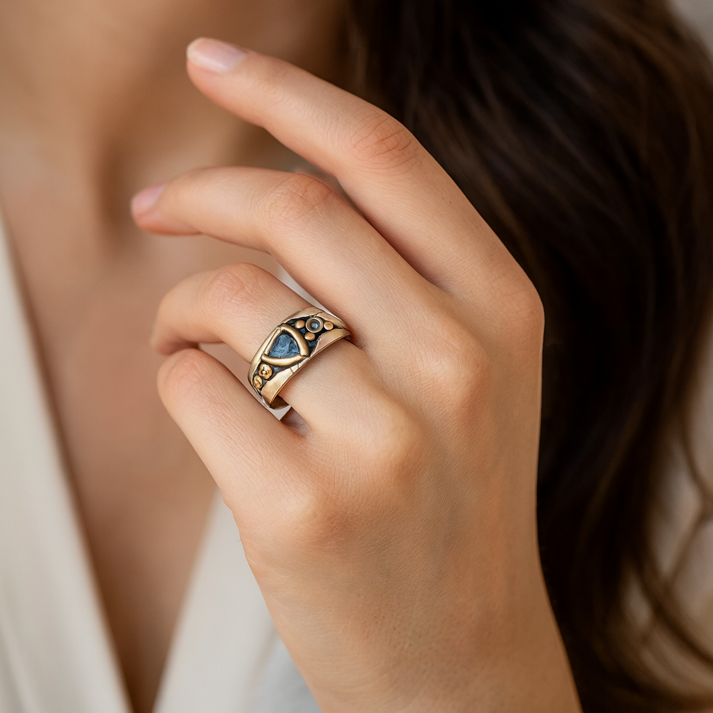 Leona - Inel Vintage cu Cristal Albastru