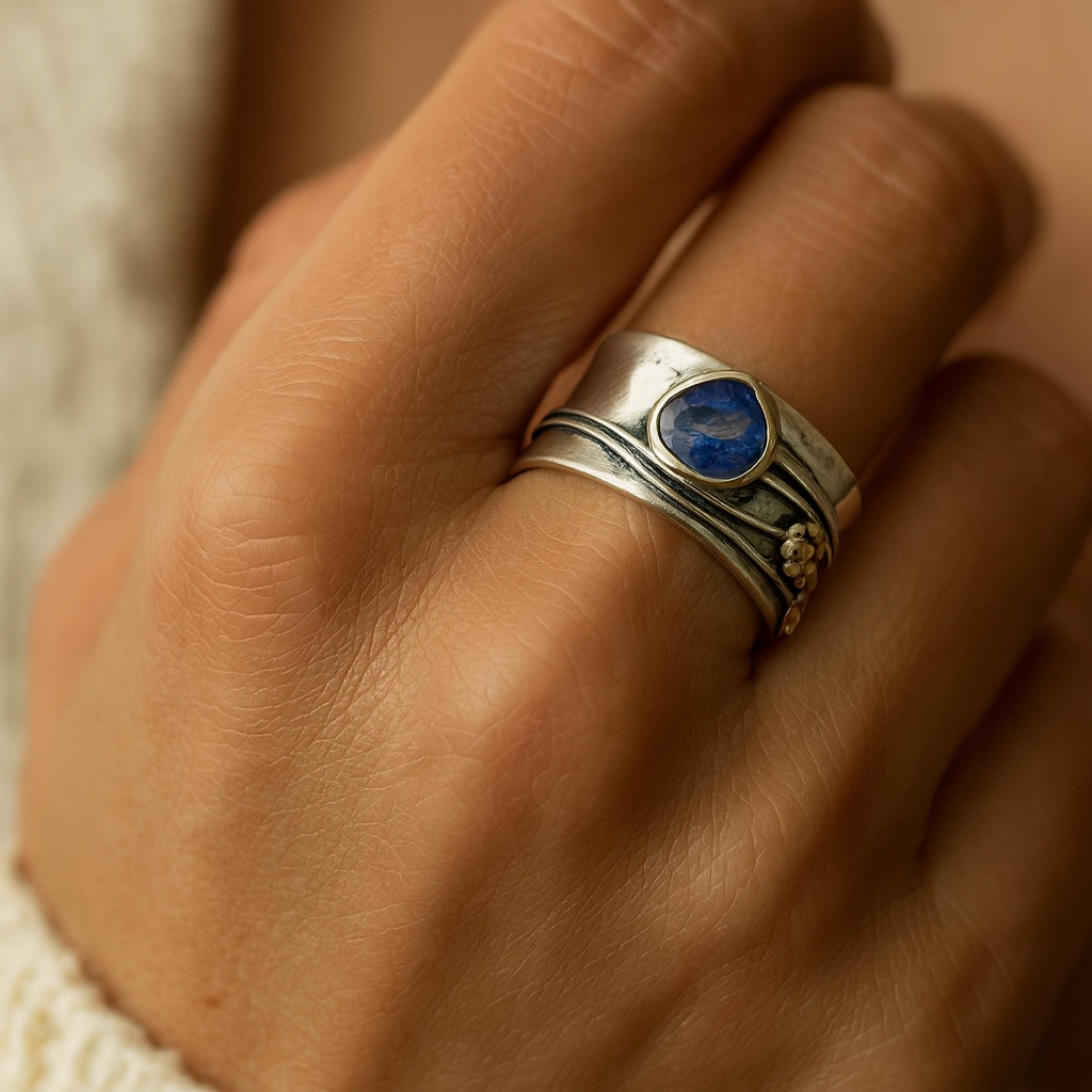 Gertruda - Inel de meditație din pietre prețioase cehe