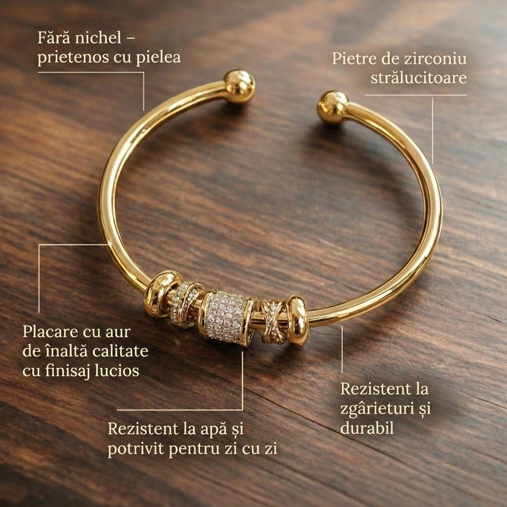 Nina - Brățară ajustabilă placată cu aur cu charms