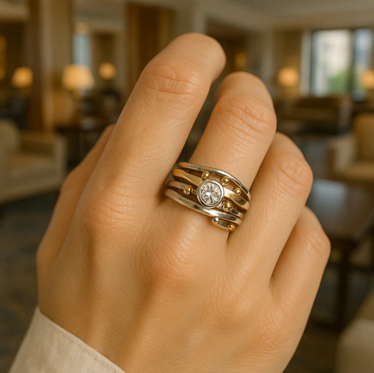 Štěpánka - Inel vintage din aur cu zirconii încastrate